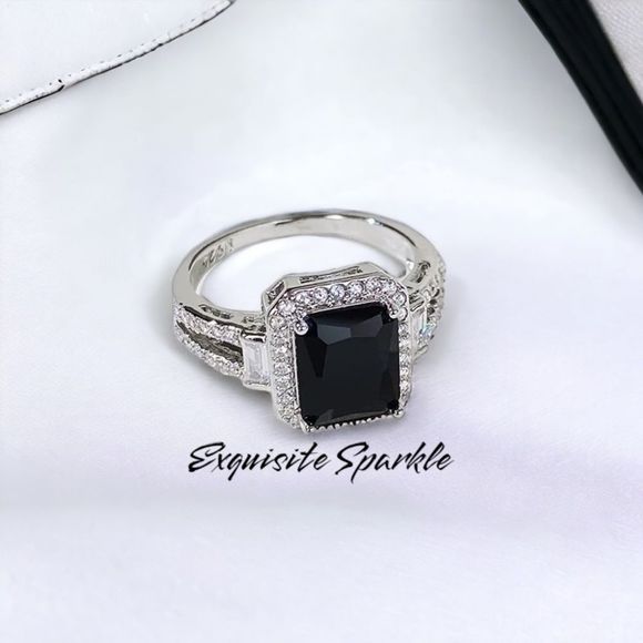 🖤Stunning Sterling Silver (925) 3.75C Emerald Cut Genuine Black Onyx 💎 R… - Picture 4 of 16
